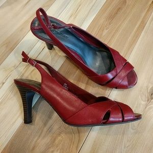 Naturalizer Elmena red leather peeptoe slingbacks